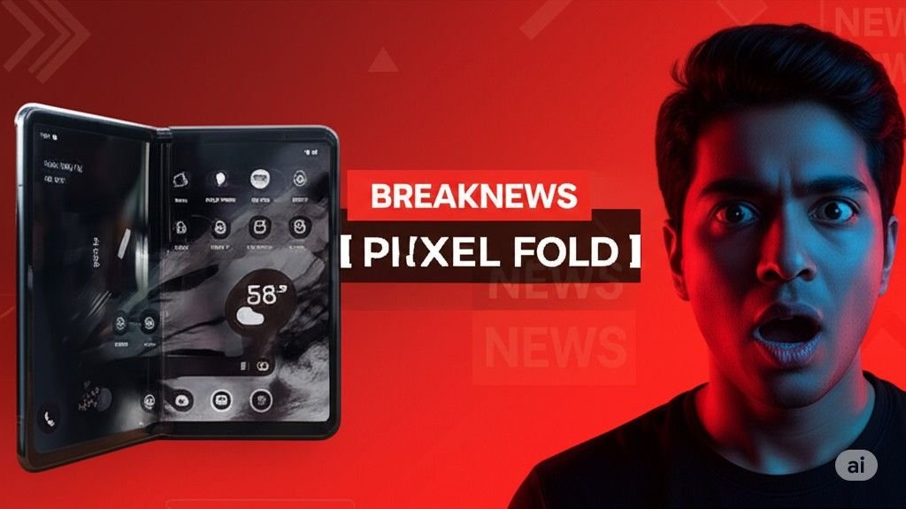 A real person holding the Pixel 10 Pro Fold half-open, looking at the cover screen with a neutral, curious expression.